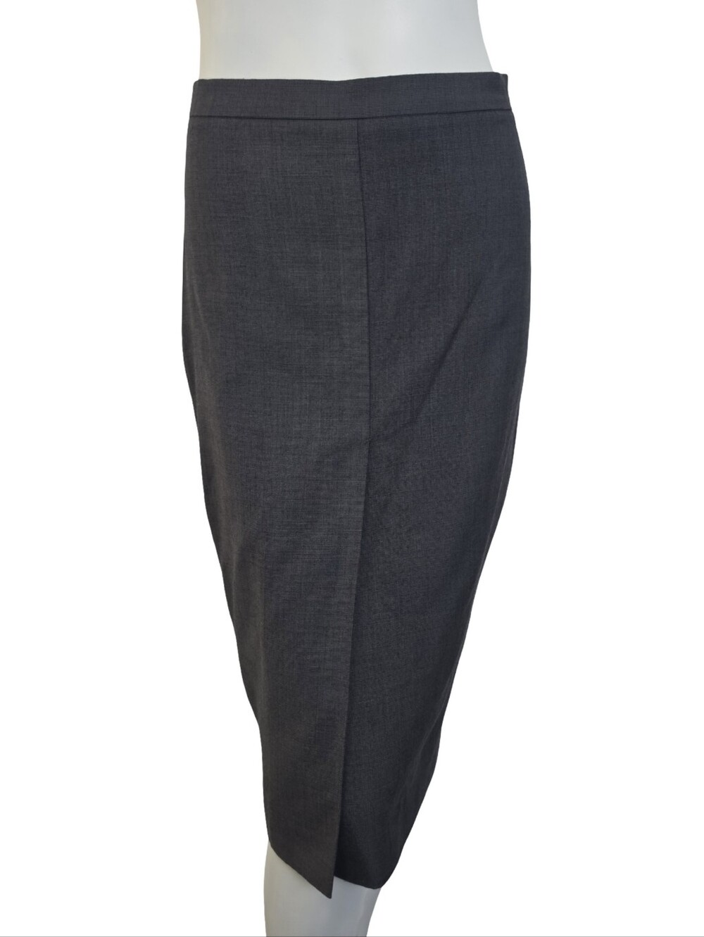 Vintage Max Mara Wool Micro Plaid Pencil Skirt Grey Black Small